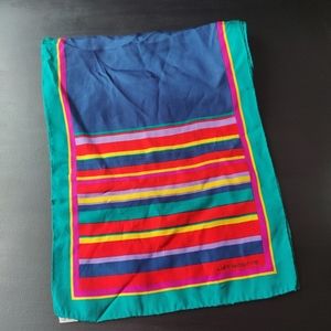 Vintage Liz Claiborne Silk Scarf 🧣 Navy Blue, Emerald Green & stripes